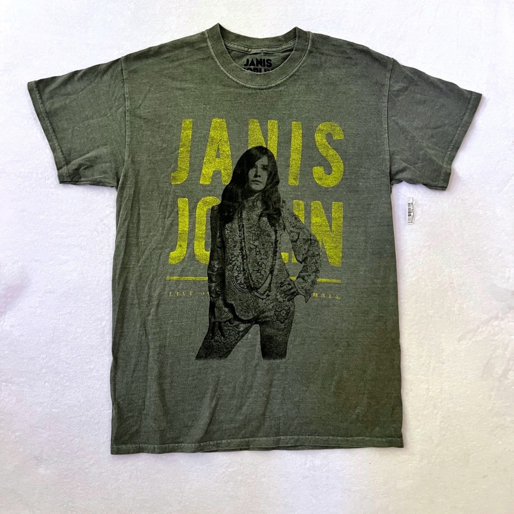 Janis Joplin Graphic T-Shirt Olive Green Vintage Style Rock Band Tee S/Medium - Picture 1 of 5